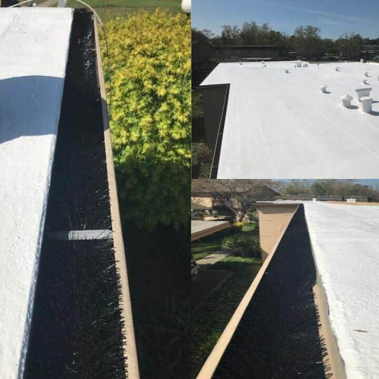 gutter guard clog protection in flat membrane roof gutter