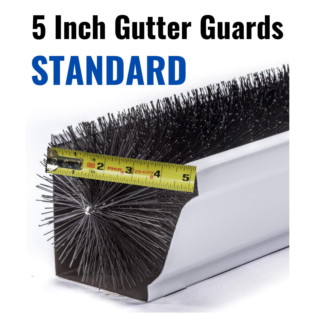 GutterBrush brush-style gutter guard installed in standard 5 inch aluminum gutter — no tools required