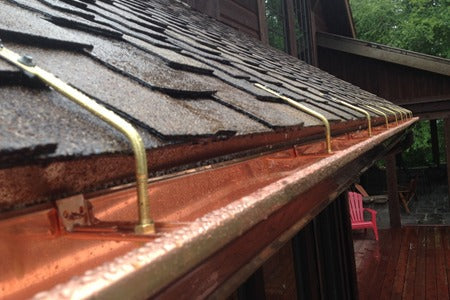 half round copper gutter with rod and nut hangers