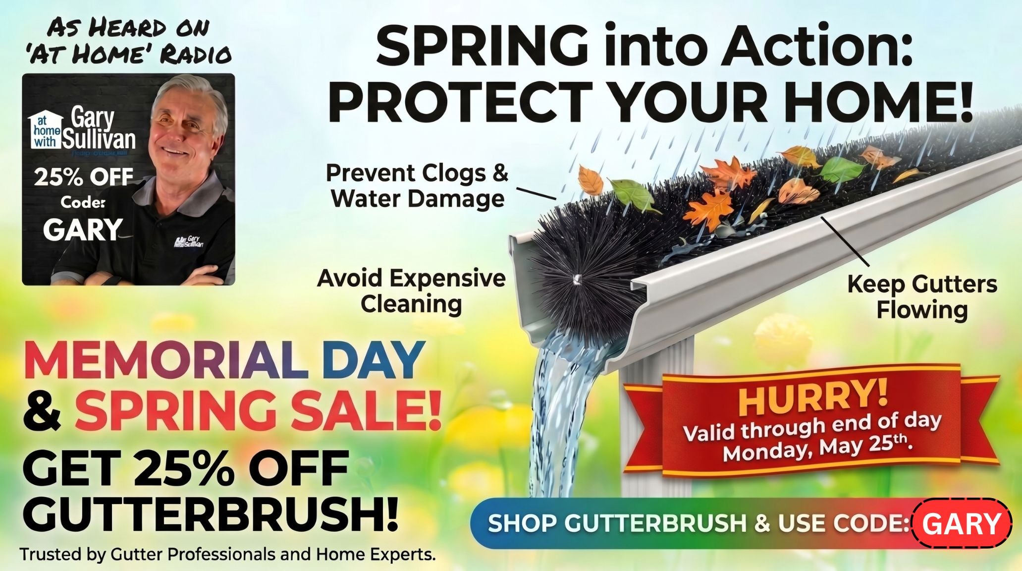 Gary Sullivan GutterBrush 25 Percent Off Sale with code GARY