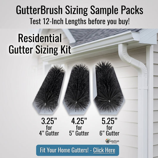 GutterBrush Residential Sample Pack – 3 Sizes for Most Gutter Systems - 12-inch samples in 3.25", 4.25", and 5.25" diameters for 5" and 6" K-Style, fascia, and small specialty gutters