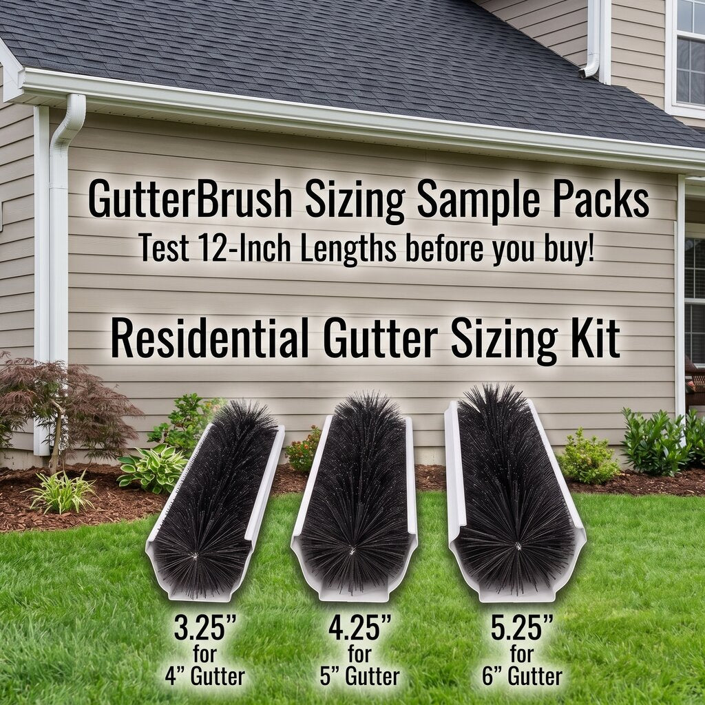 GutterBrush Residential Sample Pack – 3 Sizes for Most Gutter Systems - 12-inch samples in 3.25", 4.25", and 5.25" diameters for 5" and 6" K-Style, fascia, and small specialty gutters