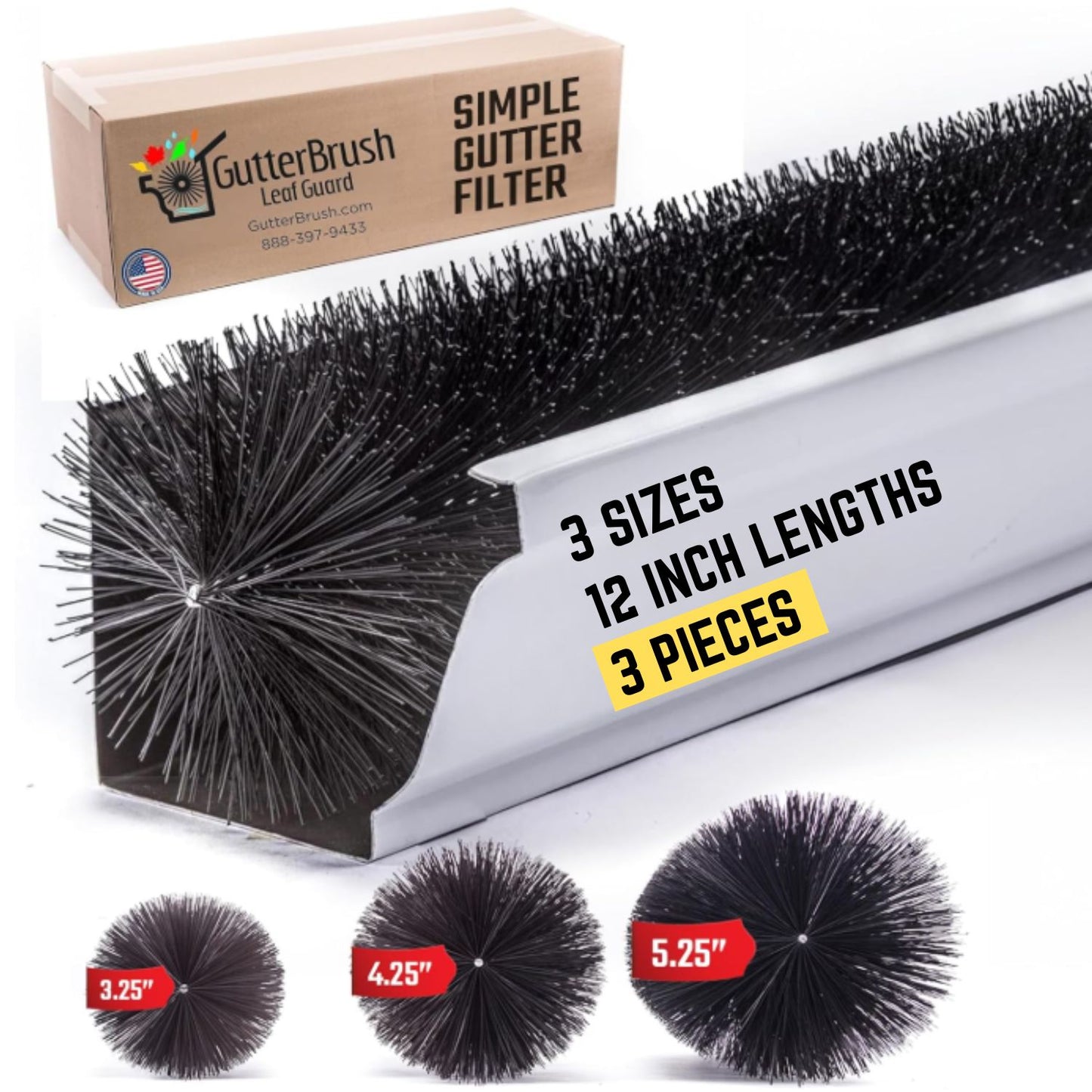 4 Inch Gutter Guards – Brush Leaf Guard for Small Gutters (3.25" Dia) – Gutter Protection Alternative to Screens & Filters - GutterBrush Gutter Guards